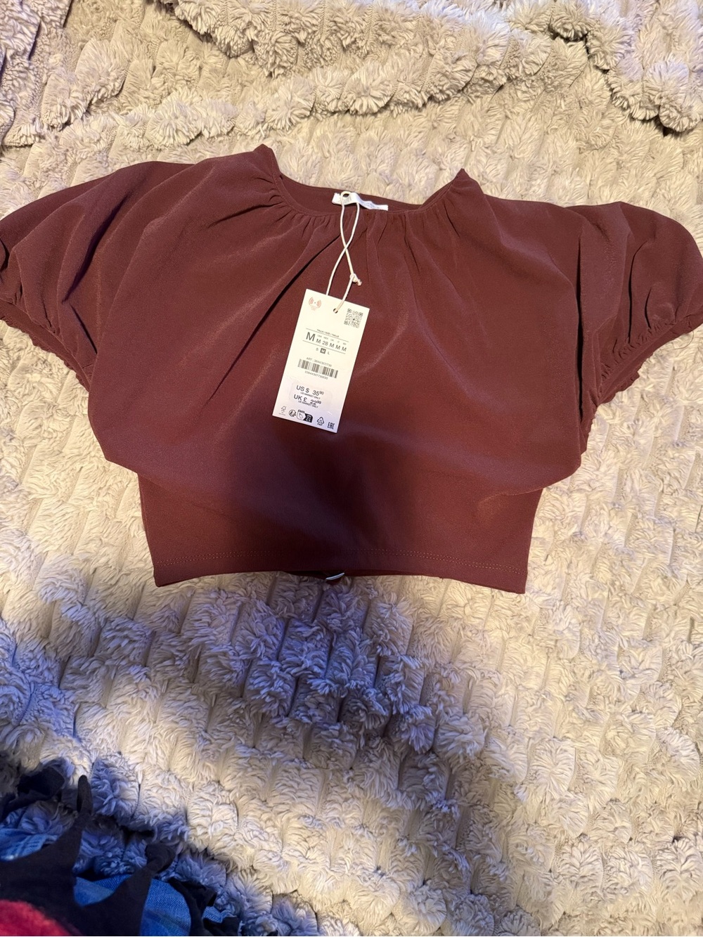 Zara Burgundy Puff Sleeve Crop Top